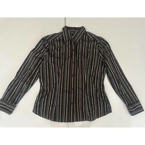 Women ladies collar work office blouse button up down NYCO XL striped